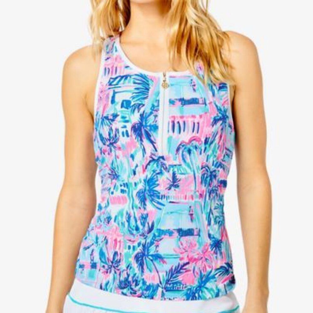 Lilly Pulitzer Luxletica Canna Ravello Blue Perfect Match Tank Top Size XSmall